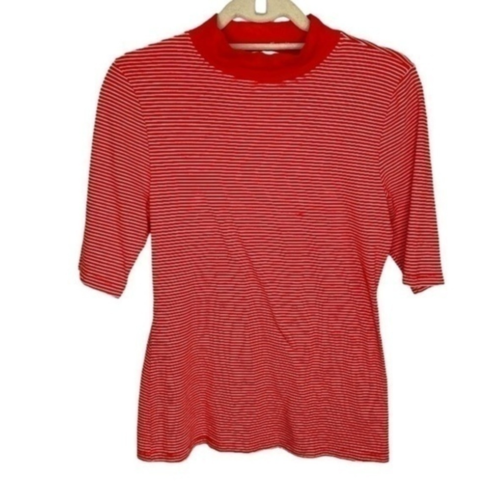 ANTHROPOLOGIE T La High Neck Striped Short Sleeve Top Red Size Medium